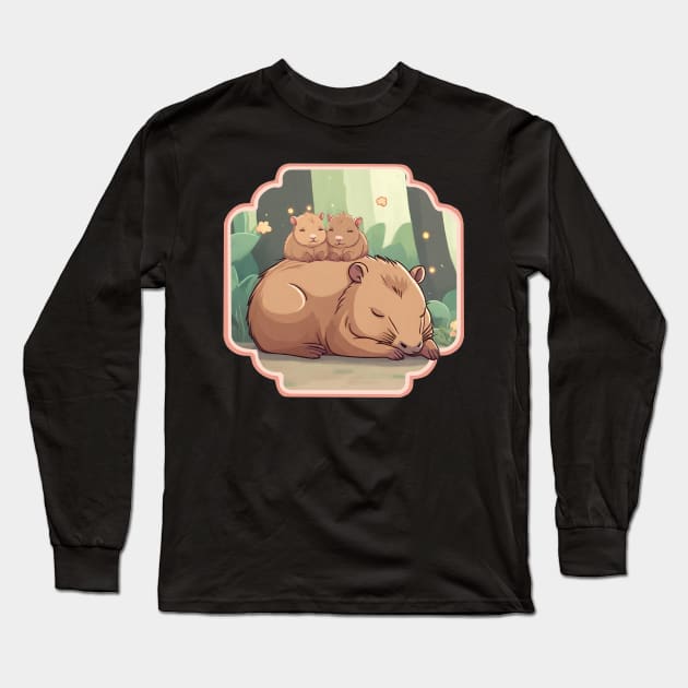 Cute capybara family Long Sleeve T-Shirt by Ilustradamus